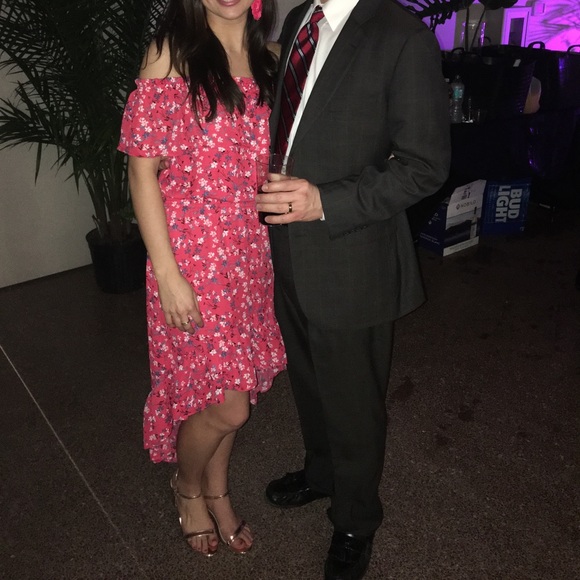 Red pink floral high low dress - Picture 2 of 4